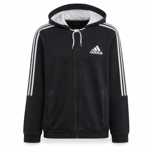 Front view of Adidas Men's Black Full Zip Hoodie L Sports Fleece Sweatshirt