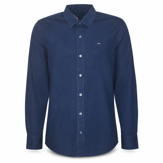 Front view of Hilfiger Denim Men's Blue Long Sleeve Button-Up Cotton Shirt L