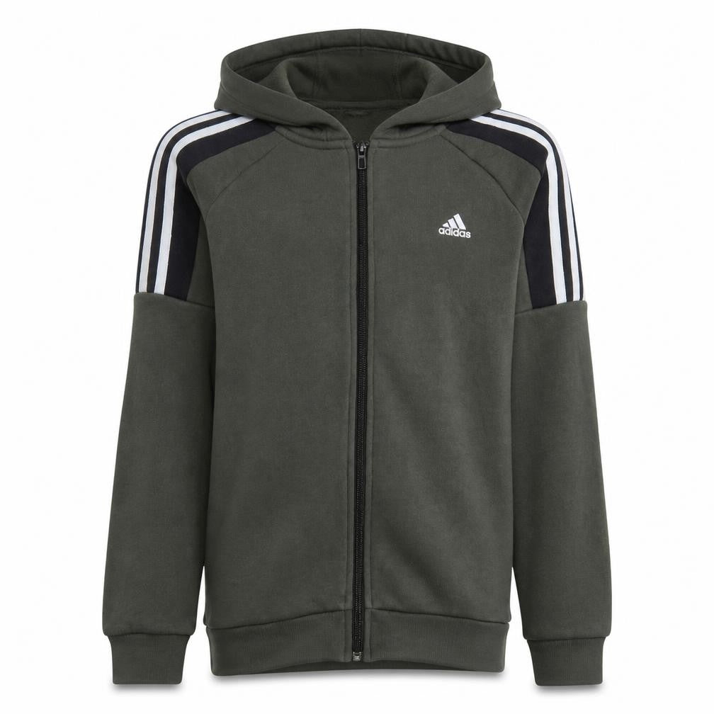 Front view of Adidas boys’ green full zip hoodie sweatshirt 13-14 years l gym casual