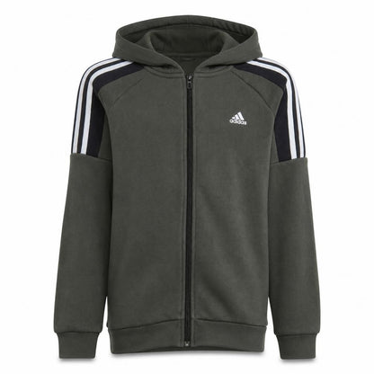 Front view of Adidas boys’ green full zip hoodie sweatshirt 13-14 years l gym casual