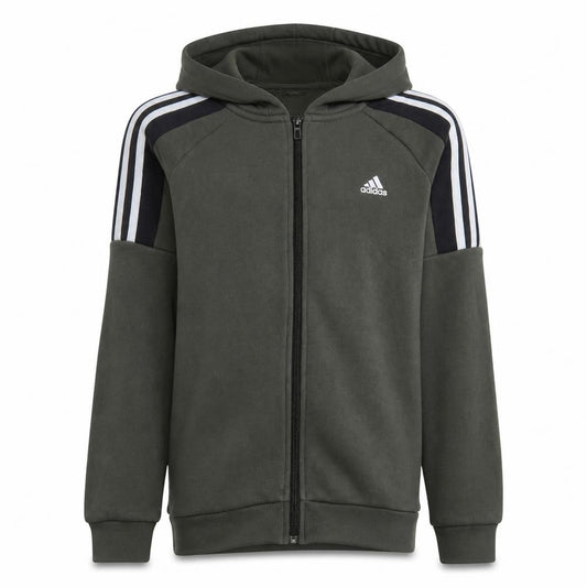 Front view of Adidas boys’ green full zip hoodie sweatshirt 13-14 years l gym casual