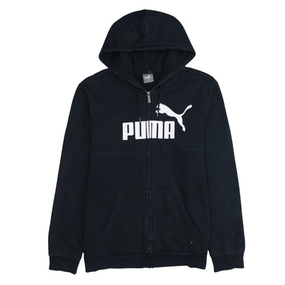 Puma Men's Black Full Zip Hoodie L Sports Logo Fleece
