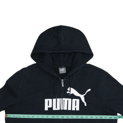 Puma Men's Black Full Zip Hoodie L Sports Logo Fleece