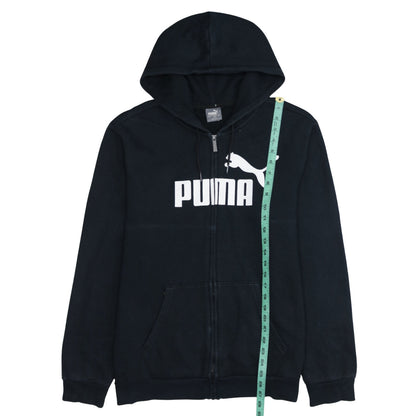 Puma Men's Black Full Zip Hoodie L Sports Logo Fleece