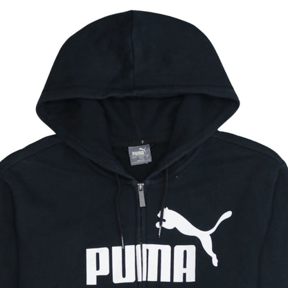 Puma Men's Black Full Zip Hoodie L Sports Logo Fleece