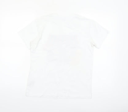 Stradivarius Women White Floral Graphic T-Shirt Short Sleeve Size S