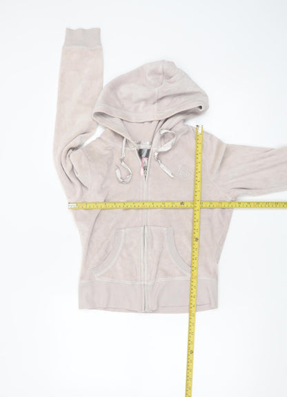Lipsy Women’s Beige Sequin Heart Full Zip Hoodie Size 10