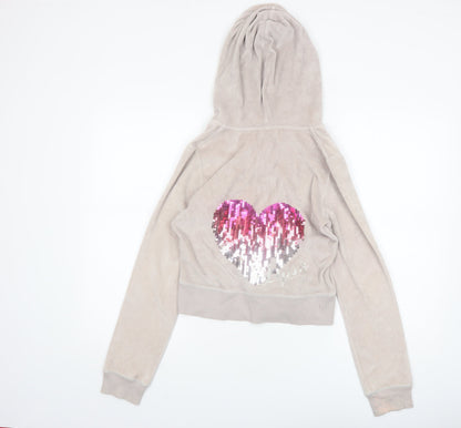 Lipsy Women’s Beige Sequin Heart Full Zip Hoodie Size 10
