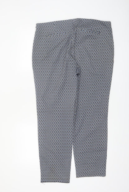 Dunnes Women's Blue Geometric Print Slim Trousers Size 18