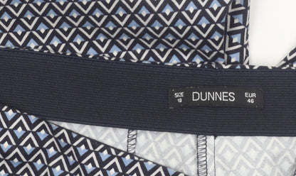 Dunnes Women's Blue Geometric Print Slim Trousers Size 18