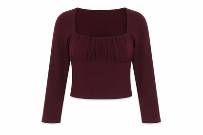 Pull&Bear Womens Red Cropped Square Neck Long Sleeve Blouse Size L