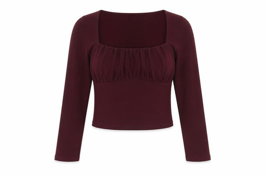 Pull&Bear Womens Red Cropped Square Neck Long Sleeve Blouse Size L