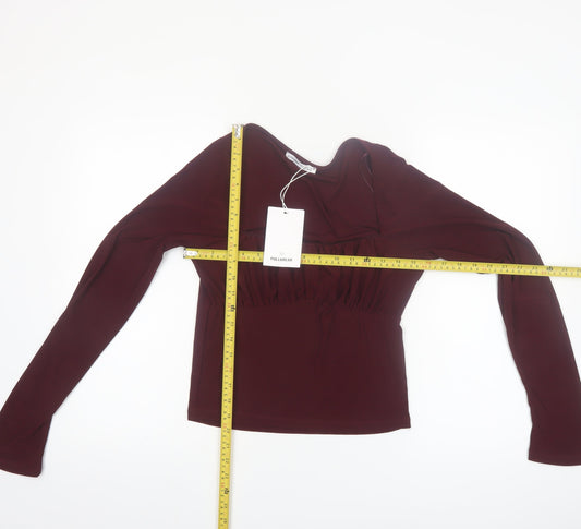 Pull&Bear Womens Red Cropped Square Neck Long Sleeve Blouse Size L