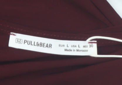 Pull&Bear Womens Red Cropped Square Neck Long Sleeve Blouse Size L