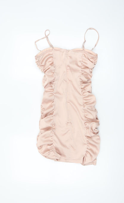 Quiz Women Beige Size 10 Bodycon Short Ruched Strappy Dress