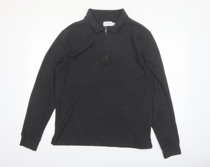 Topman Men's Grey Long Sleeve 1/4 Zip Polo Shirt Size L