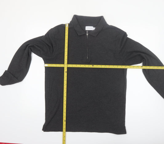 Topman Men's Grey Long Sleeve 1/4 Zip Polo Shirt Size L