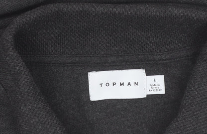 Topman Men's Grey Long Sleeve 1/4 Zip Polo Shirt Size L