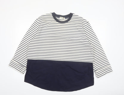 Gallery Women Blue Striped Long Sleeve Crew Neck Cotton T-Shirt Size 16