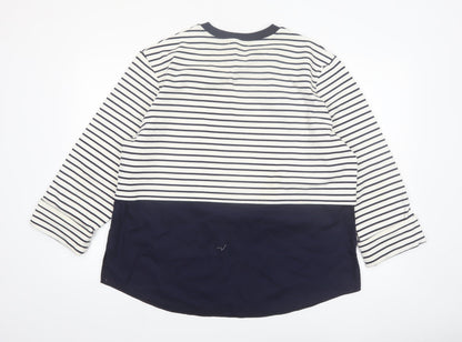 Gallery Women Blue Striped Long Sleeve Crew Neck Cotton T-Shirt Size 16