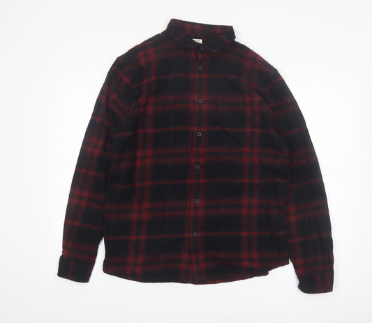 River Island Men's Red Plaid Flannel Long Sleeve Button-Up Shirt M