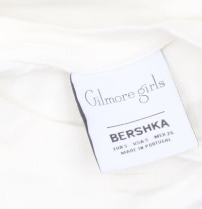 Bershka Women Ivory Gilmore Girls T-Shirt Size M Short Sleeve Cotton
