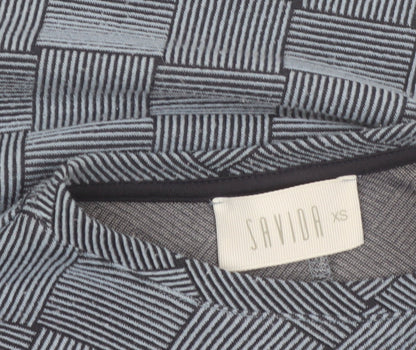 Savida Women's Blue Geometric Puff Sleeve Blouse XS