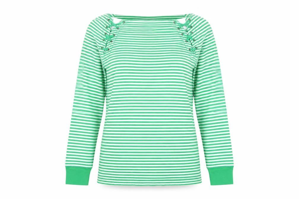 Ralph Lauren LRL Women's Green White Striped Cotton Long Sleeve Top XS