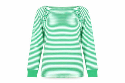 Ralph Lauren LRL Women's Green White Striped Cotton Long Sleeve Top XS