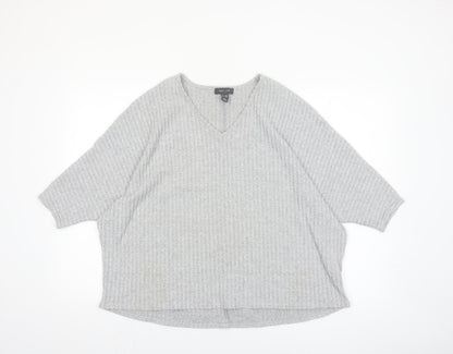 New Look Women's Grey Knit V-Neck Tunic Top S/M Relaxed Fit