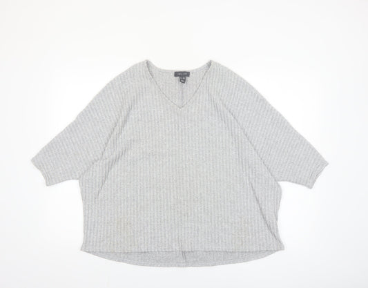 New Look Women's Grey Knit V-Neck Tunic Top S/M Relaxed Fit