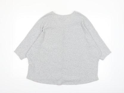 New Look Women's Grey Knit V-Neck Tunic Top S/M Relaxed Fit