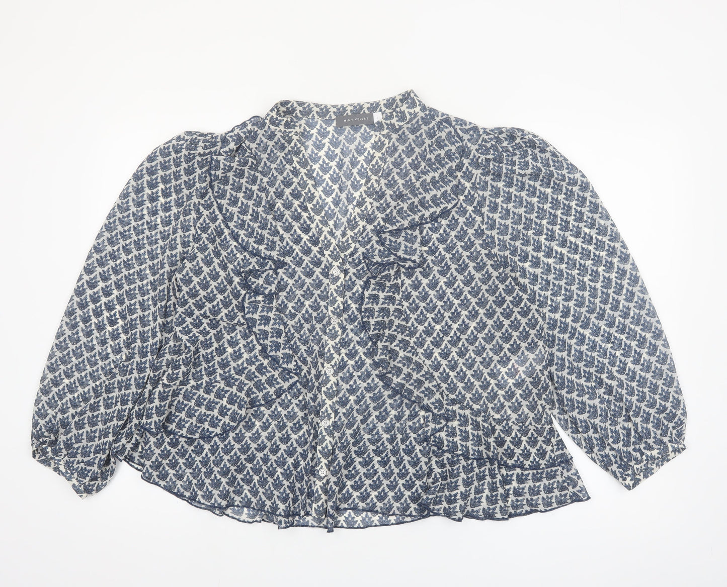 Mint Velvet Women's Blue Floral Ruffle Blouse Size 16