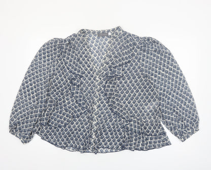 Mint Velvet Women's Blue Floral Ruffle Blouse Size 16