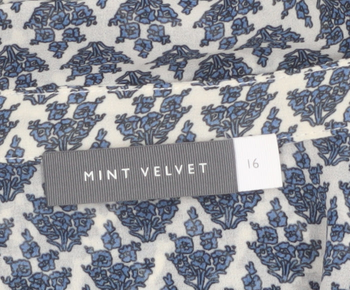 Mint Velvet Women's Blue Floral Ruffle Blouse Size 16