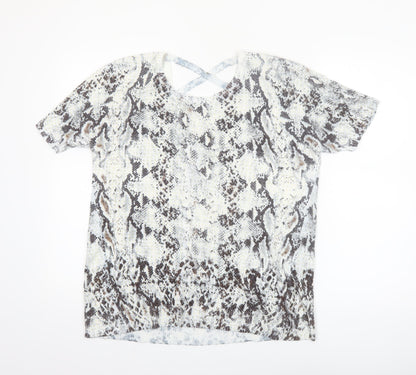 Leo & Ugo Womens Brown Animal Print Short Sleeve Knit T-Shirt Size 12