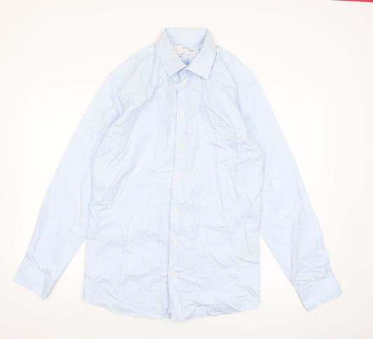 SELECTED HOMME Men's Blue Slim Fit Long Sleeve Cotton Shirt Size 16.5