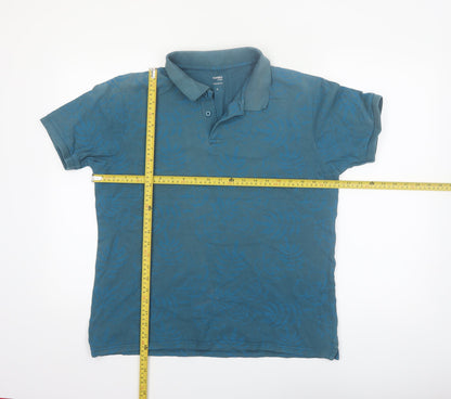 Dunnes Stores Mens Teal Floral Regular Fit Cotton Polo Shirt Size M