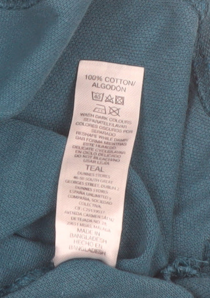 Dunnes Stores Mens Teal Floral Regular Fit Cotton Polo Shirt Size M