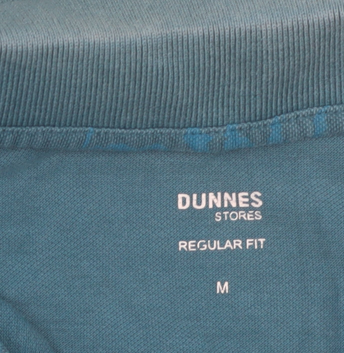 Dunnes Stores Mens Teal Floral Regular Fit Cotton Polo Shirt Size M