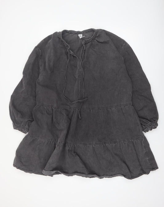 &Denim Women Black Size 12 Bohemian Smocked Cotton Dress