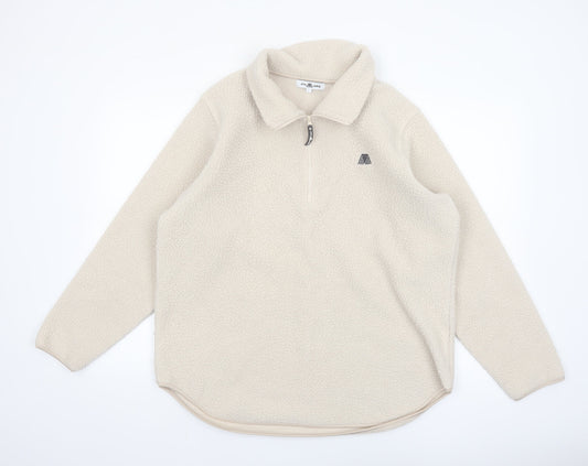 4th Arq Women Beige Fleece Pullover Sweatshirt L 1/4 Zip Warm Winter