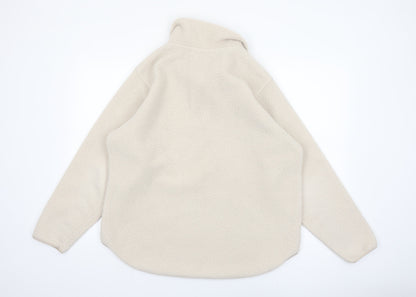 4th Arq Women Beige Fleece Pullover Sweatshirt L 1/4 Zip Warm Winter
