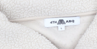 4th Arq Women Beige Fleece Pullover Sweatshirt L 1/4 Zip Warm Winter