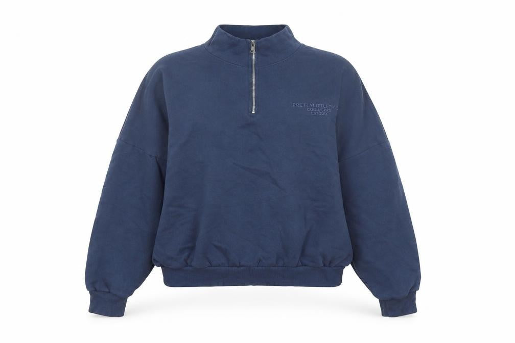 PRETTYLITTLETHING Women Blue 1/4 Zip Sweatshirt Size S Cotton Blend