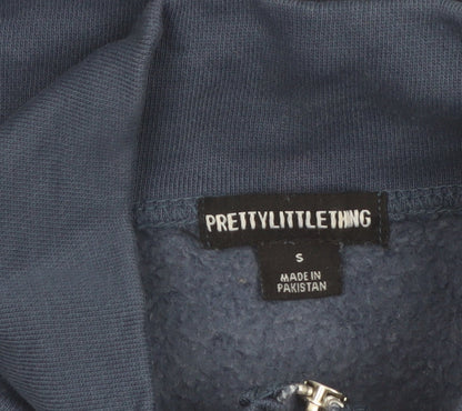 PrettyLittleThing Women Blue 1/4 Zip Sweatshirt Size S Cotton Blend