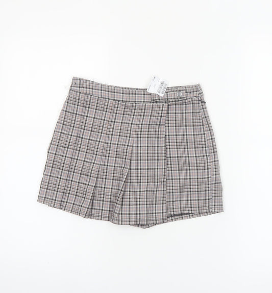 Next Girls Beige Check Pleated Skort 9 Years Polyester Blend School Style