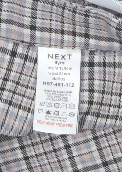 Next Girls Beige Check Pleated Skort 9 Years Polyester Blend School Style