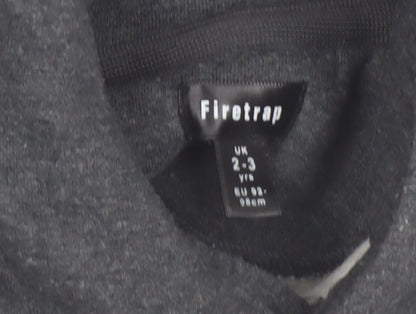 Firetrap Boys Dark Grey Pullover Hoodie 2-3 Years Fleece Lined Casual