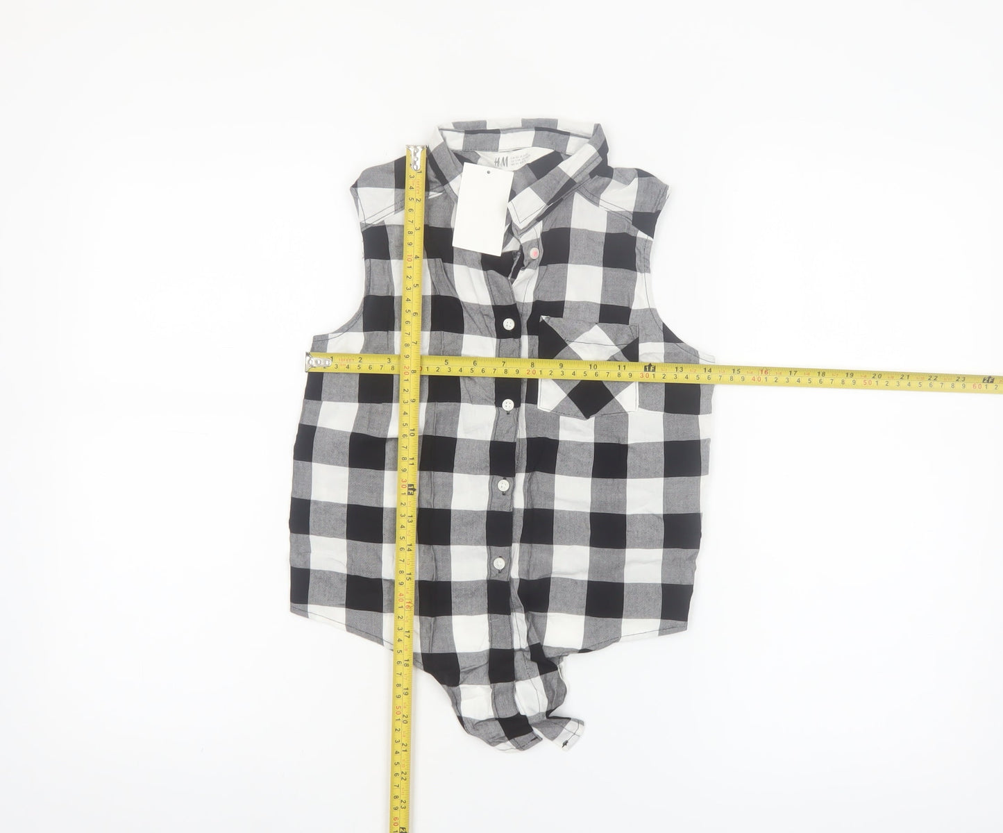 H&M Girls Black & White Check Sleeveless Button-Up Shirt 11-12 Years 100% Viscose